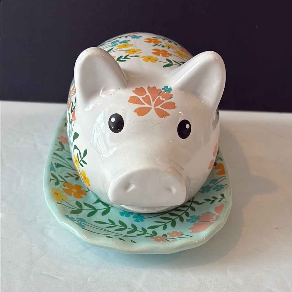 Flowered pig butter dish. Preowned